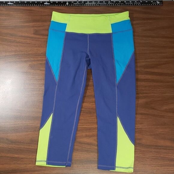 Athleta Pants - Athleta Colorblock Chaturanga Capri Blue‎ Green M